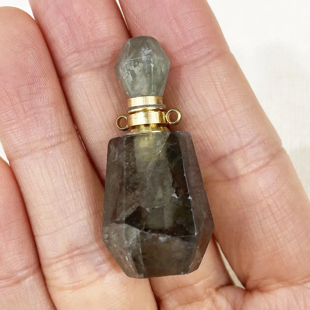Natural Stone Crystal Perfume Bottle Double Hole Pendant 12-40mm Charm Creative Jewelry DIY Boutique Necklace Earrings Accessory
