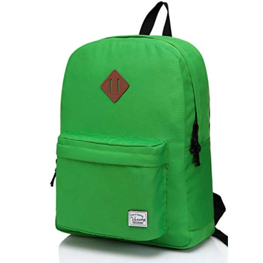 

Lightweight Backpack for School, Classic Basic Water Resistant Casual Daypack for Travel with Bottle Side Pockets Green