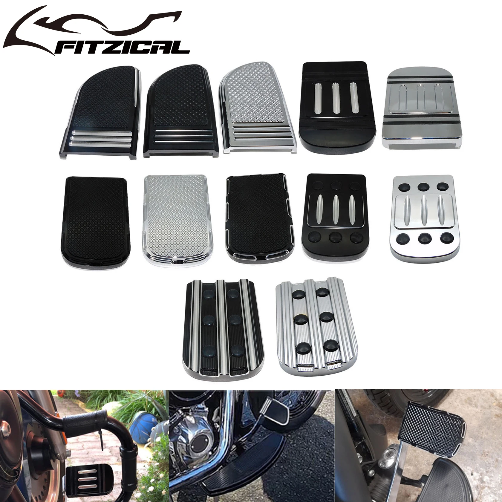 Motorcycle Black/Chrome Large Foot Pegs Footrest Brake Pedal Pad Cover For Harley Touring CVO Street Road Glide Dyna Softail FL