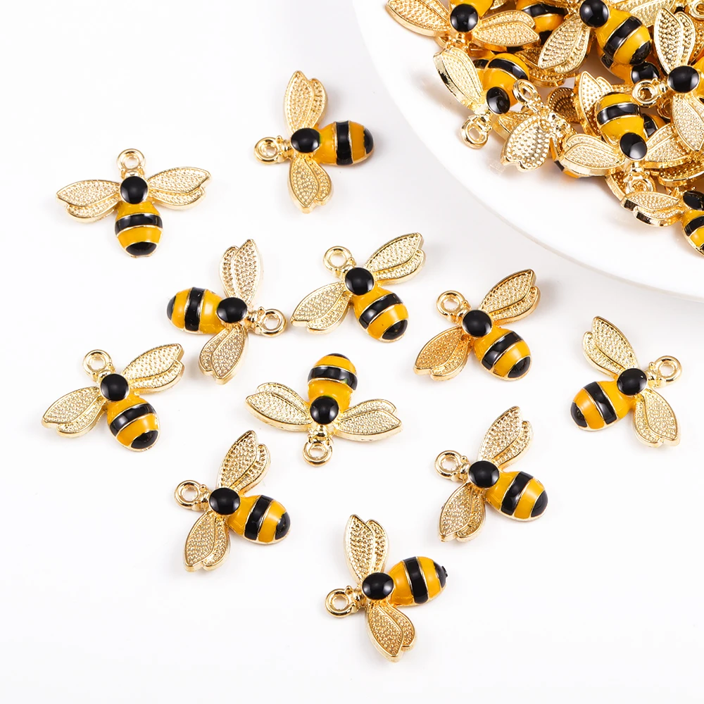 20Pcs/Lot 17*22mm Vintage Alloy Enamel Bee Charms Vivid Insert Pendants For DIY Jewelry Necklace Earrings Making Supplies Crafts
