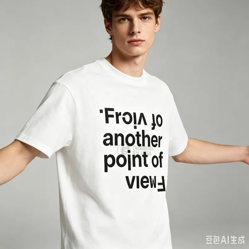“From another point of view.” Print T-Shirt Men’s Minimal Upside-Down Letter Graphic Soft Modal Crewneck Tee Casual Top