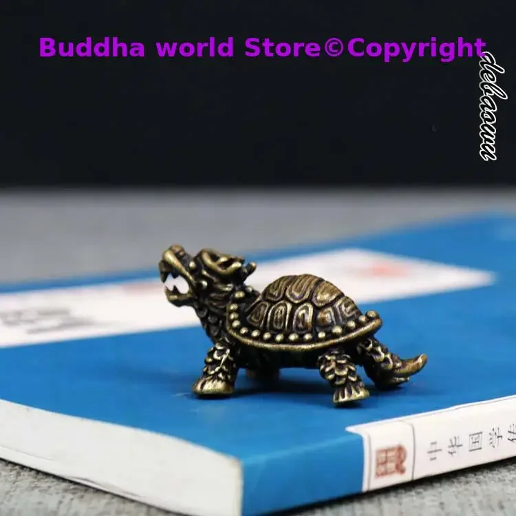 TOP Handmade work exorcise evil spirit bring Good luck money Dragon turtle Bronze carving mascot FENG SHUI amulet S size