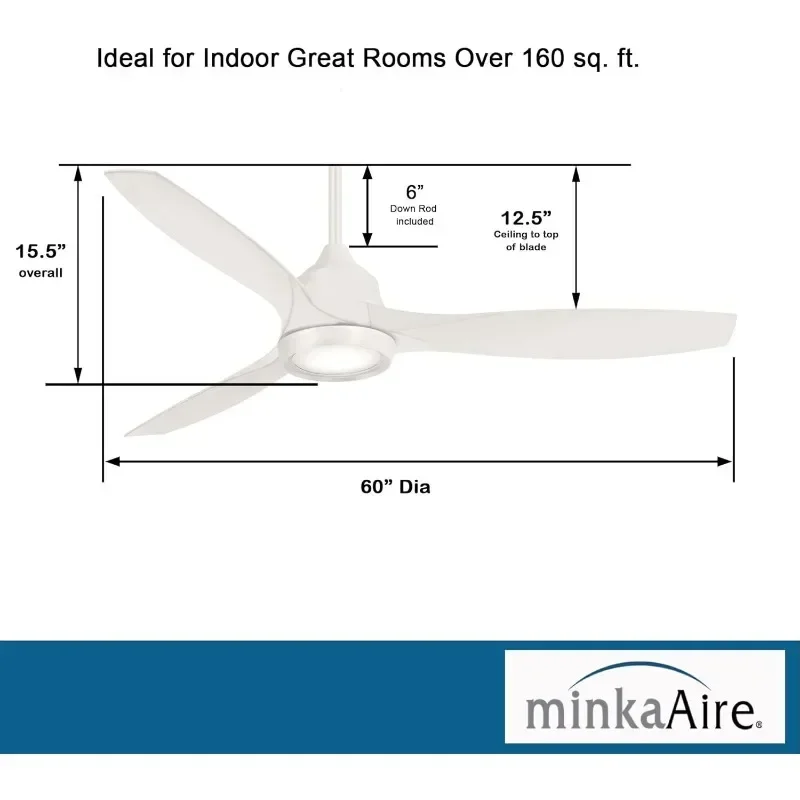 MINKA-AIRE F749L-WHF Skyhawk 60 Inch LED Ceiling Fan with Carved Wood Blades, Integrated LED Light and DC Motor in White Finish