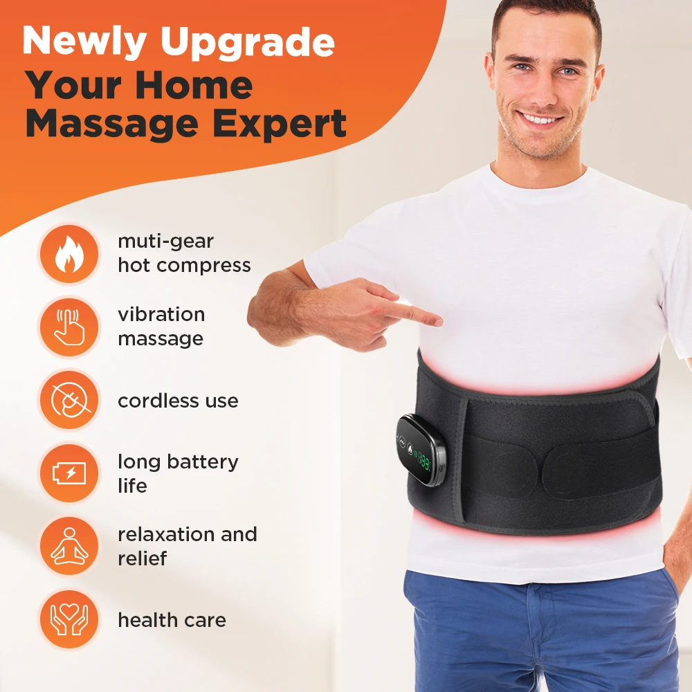 Ceinture de massage par vibrations chauffantes, lumière rouge, compresse chaude, attelle de soutien de la taille, Massage du dos, ceinture de soutien lombaire, soins de santé