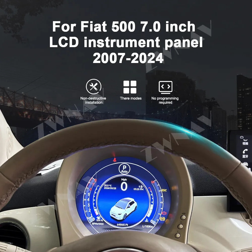 Digital Instrument Cluster 7 Inch Upgrade Dashboard For Fiat 500 2007-2024 LCD Instrument Panel Speedometer,Dashboard Plug-play