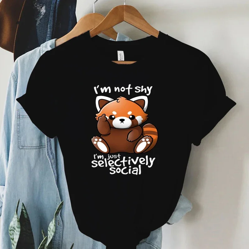 Print Trend Style T-Shirt I'm Not Shy I'm Just Selectively Social Women's Cute Panda Oversized T Shirt for Women Y2k Clothing