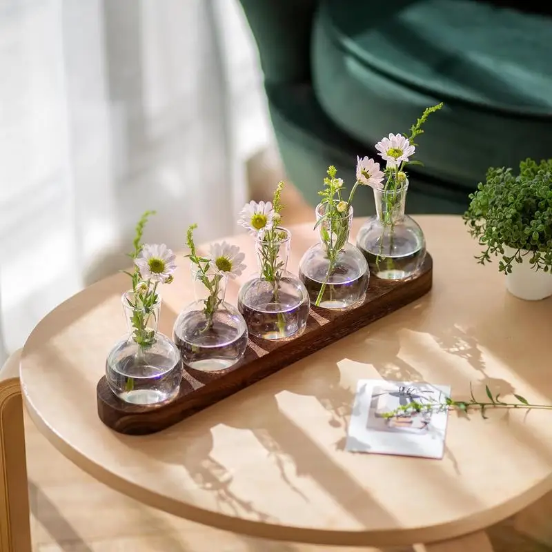 Plant Propagation Station With Wooden Stand Hydroponic Vintage Plant Terrarium Planter Water Planting Stations Home Decoration