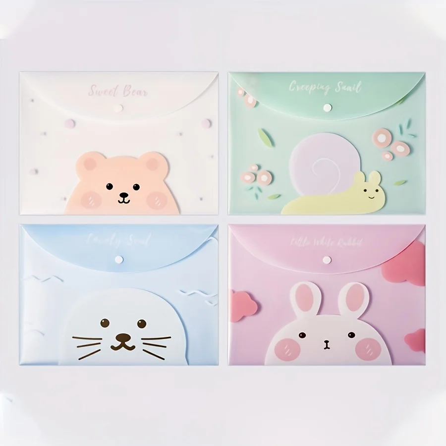 

Сумка для файлов из 4 предметов, милая сумка для файлов с героями мультфильмов формата А4, кнопка-клипса, прозрачные канцелярские принадлежности для студентов, милая информационная сумка