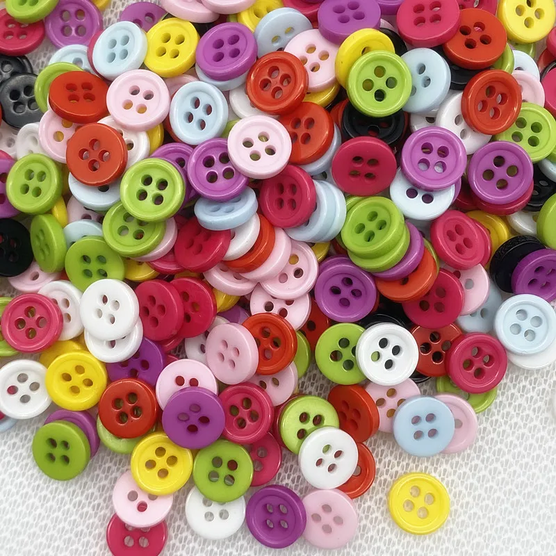 New 50 Pieces 9mm Color Four-eye Button Round Resin Sewn Buttons Diy Scrapbook Color Wedding Dress Decorative Sewn Accessories