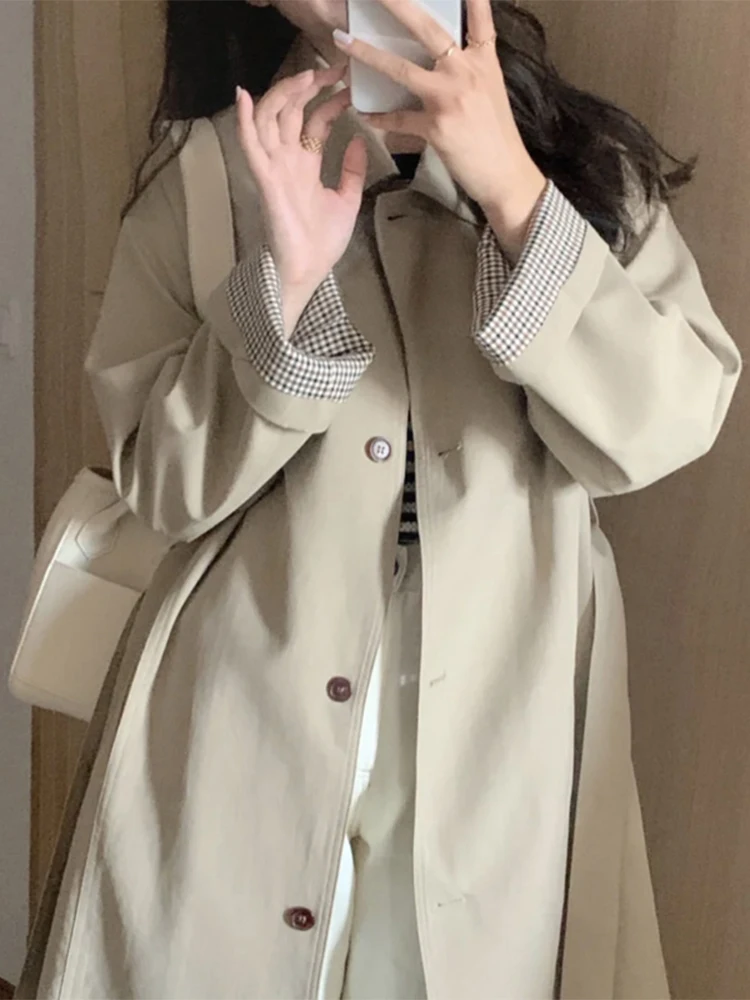 Khaki Color Women's Coat 2026 New Spring Autumn Korean Style Popular Black Small Size Medium Long Coat Winter Season Outerwear