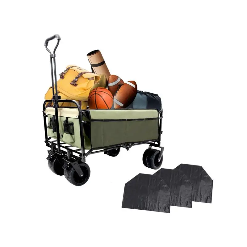 Collapsible Folding Wagon with Strapping System, Utility Cart for Beach, Camping, Sports, Gardening & Grocery, Includes 3
