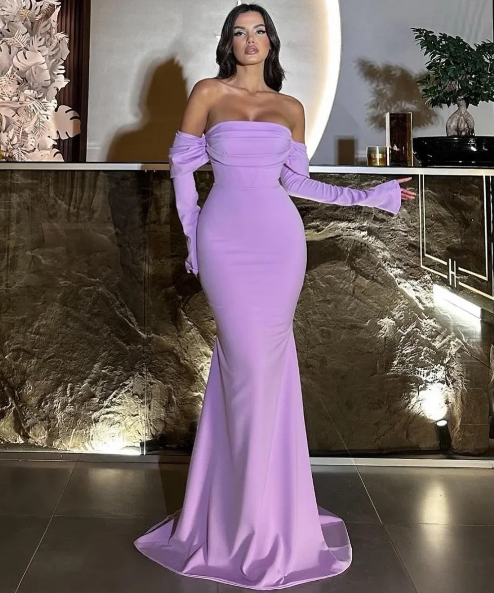 

Customized Classic Jersey Pleat Trumpet Off-the-shoulder Long Dresses Homecoming Dresses Exquisite Modern StyleChinese Style For