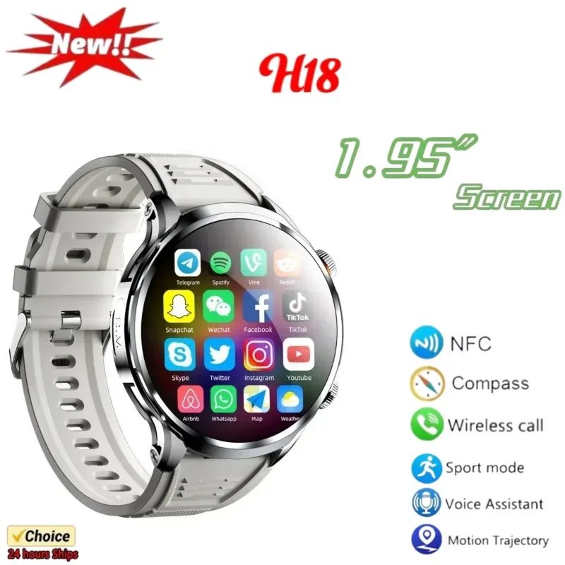 

Goldenspike H18 Смарт-часы Модные мужские умные часы 1,95-дюймовый большой экран 256 ГБ ПЗУ GPS WIFI HD-камера Функция NFC