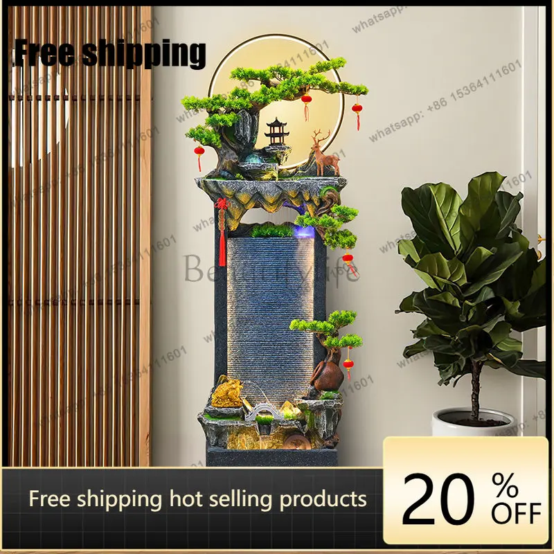 High mountains and flowing water bring wealth, ornaments for circulation,  water curtain walls, office to attract wealth