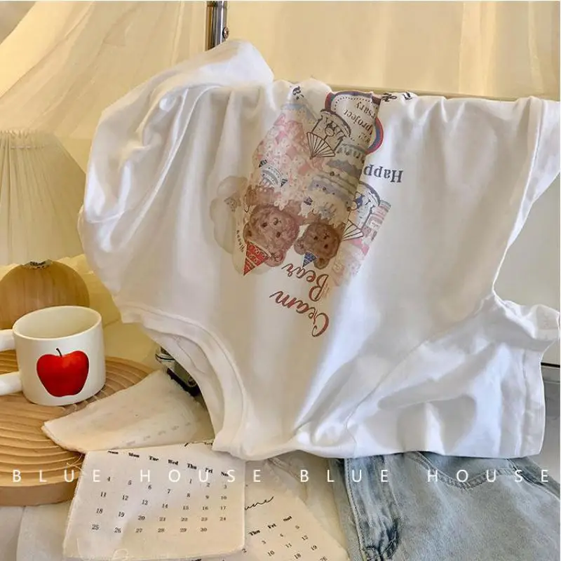 100% Combed Cotton Women's Top T-shirt 2023 Summer Women's Round Neck Short Sleeve T-shirt Y2k T-shirt Loose Top T-shirt Women