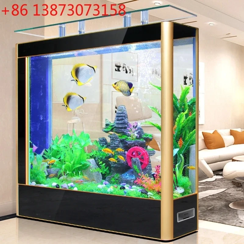 Chinese large goldfish tank aquarium living room screen ecological glass floor integrated water-free
