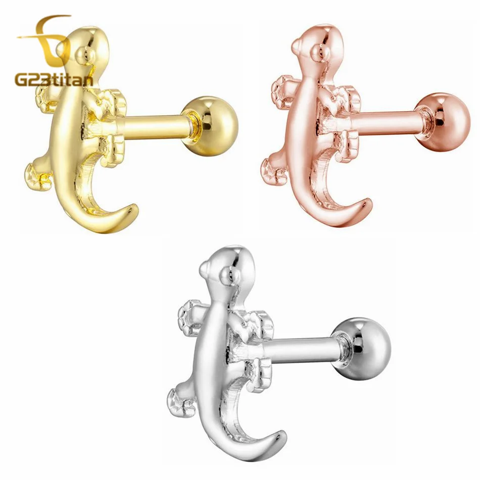 مرصع على شكل جيكو ، فولاذ جراحي ، حلزوني صلب ، غضروف ، محارة ، زنمة ، ثقب ، مجوهرات ، طول 16 جم ، 4-12 * ، 1