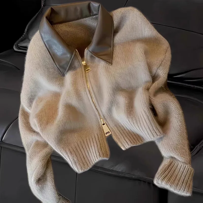 

2025 Autumn Winter New knitted Cardigan Sweater Women Fashion Long-Sleeved Polo Collar Short Coat Female Loose Sweater Lady Tops