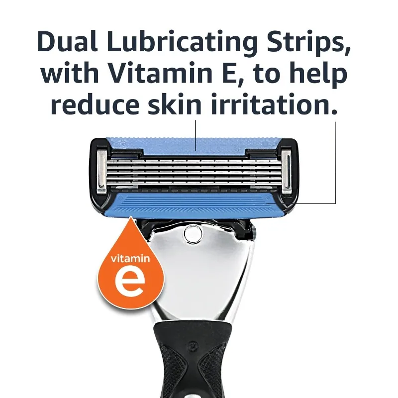 Amazon Basics 5-Blade MotionSphere Men's Razor with Dual Lubrication and Precision Trimmer, 17 Piece Set