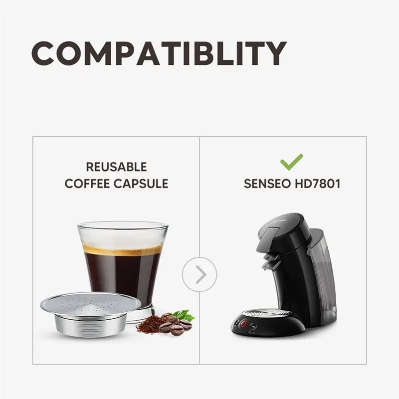 ABVI-For Senseo HD7801 Coffee Maker Compatible Refillable Filter Pod Coffee Capsule Crema Stainless Steel Accessories