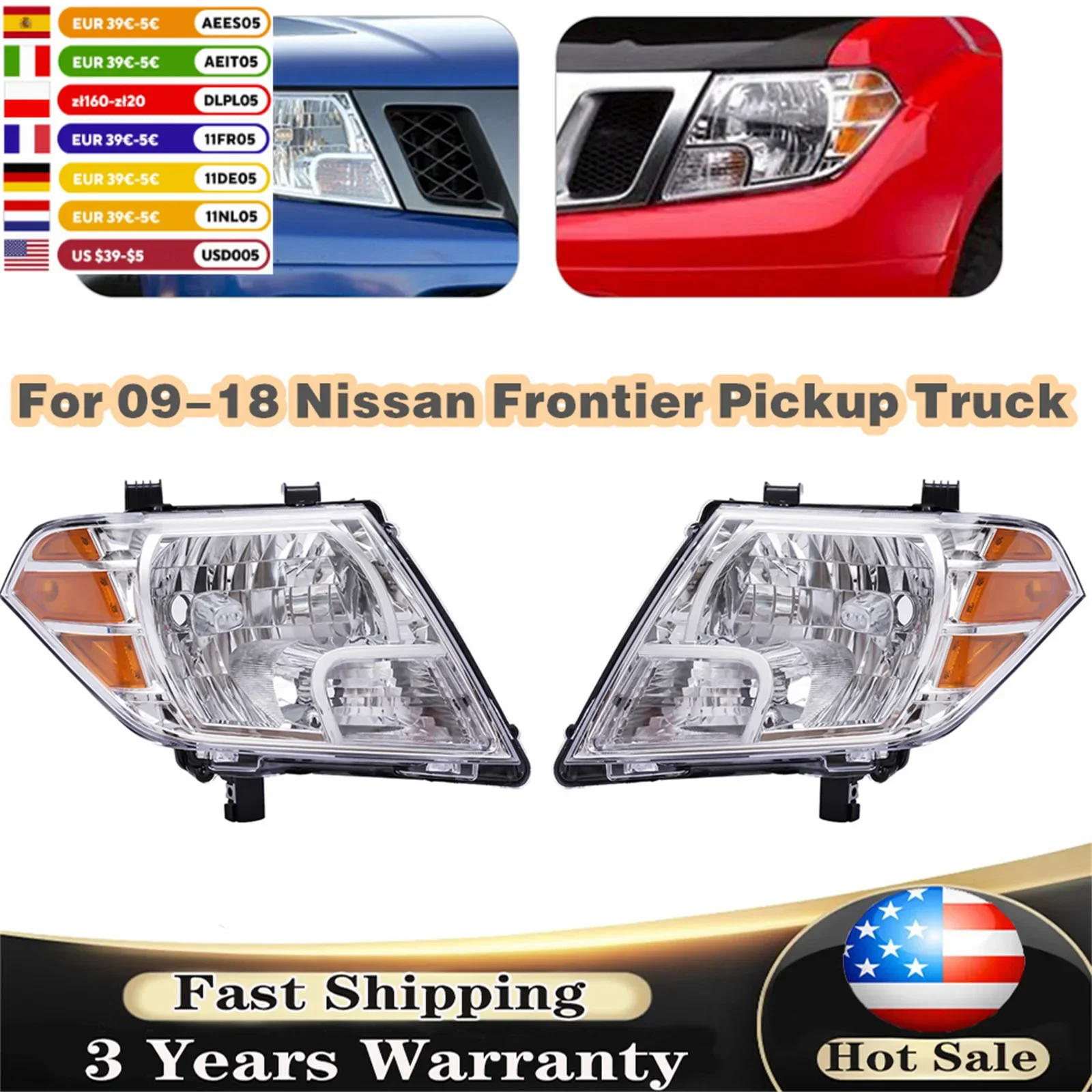 

Halogen Front Headlight HeadLamp For 2009-2018 Nissan Frontier Pickup Truck Pair / Driver / Passenger side