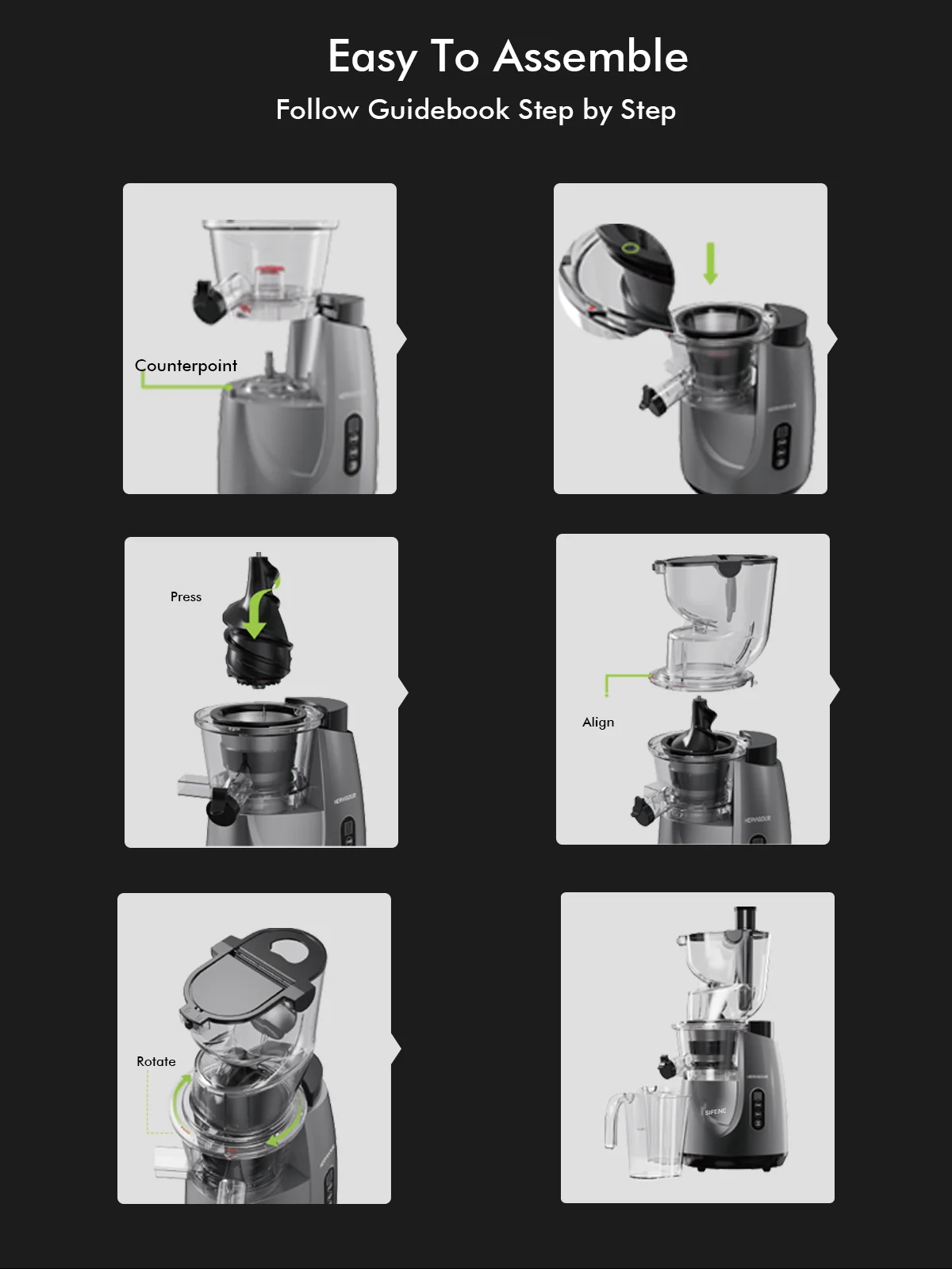 SiFENE Whole Fruit Cold Press Juicer Machine - Vertical Slow Masticating Juicer with Large 3.3in Feed Chute - Easy to Clean, Des