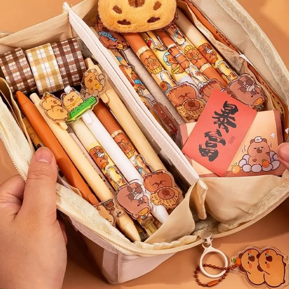 9 Layers Pencil Case Portable Large Capacity Capybara Print Stationery Storage Pouch Multi-functional Pen Bag Student Gift