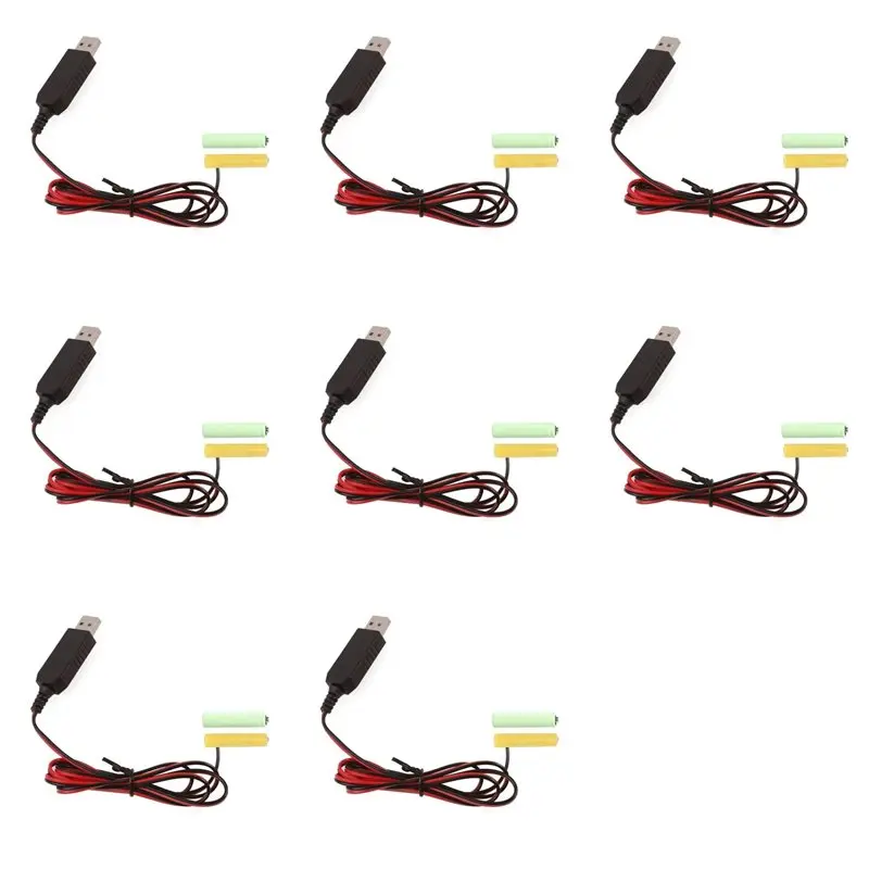 N75R-8X USB 5V To 3V LR03 AAA Dummy Battery Eliminators Cable For Remote Control Radio LED Light 2M