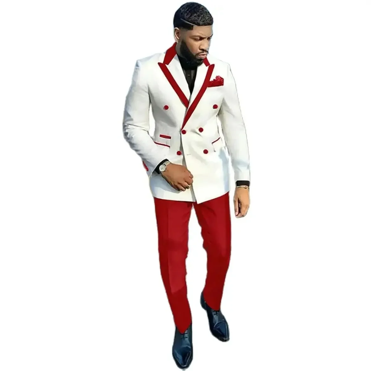 White Red Mens For Wedding Peaked Lapel Formal Groom Man Tuxedos Tailore Made Pants Suits