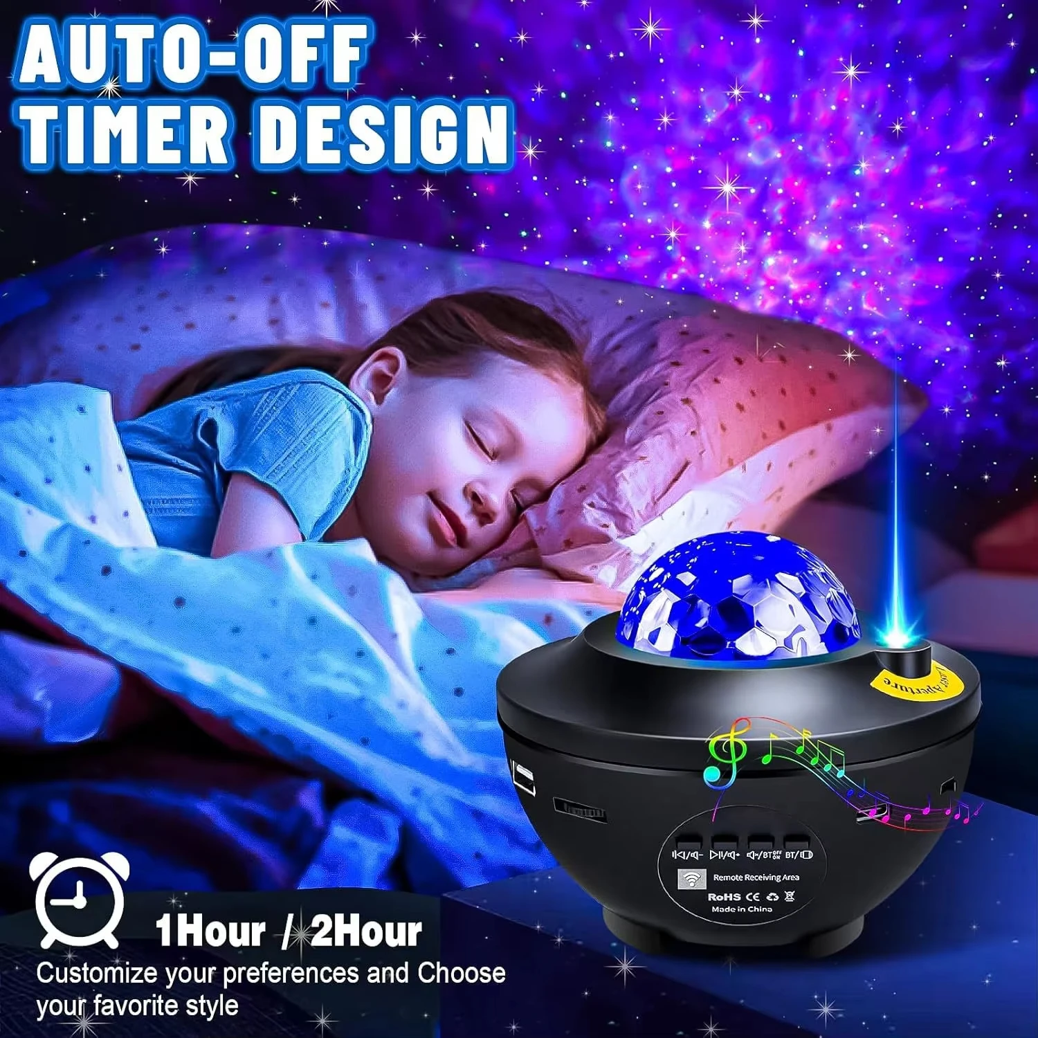 LED Starry Sky Galaxy Projector Night Light BT Music Player Remote Control USB Plug Ocean Wave Ambient Light Kids Birthday Gift
