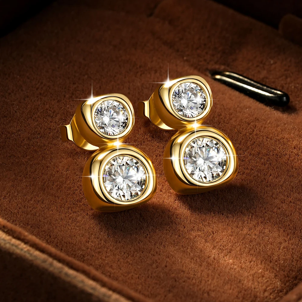 Lnkry 14K Gold Filled Irregular Stud Earrings Sparkling Test Passed 5MM Round Moissanite Earring for Women 2026 Trend Jewelry