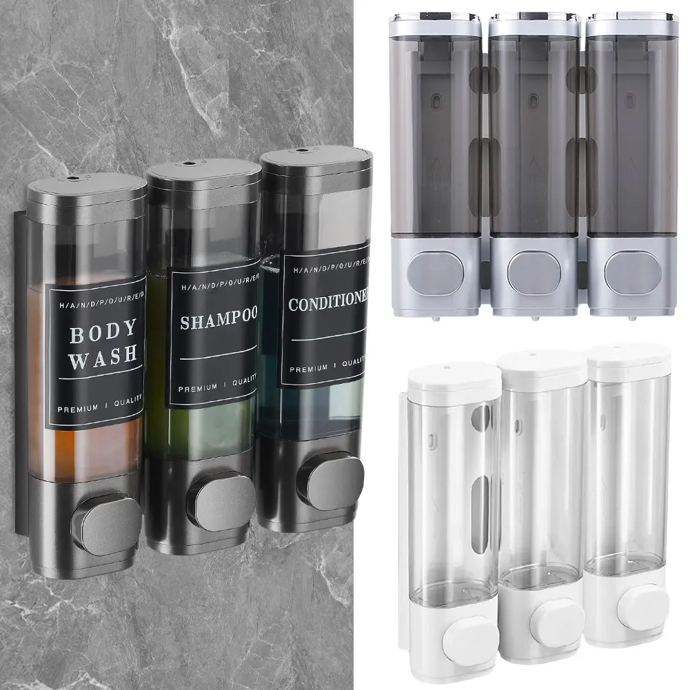 

Настенный дозатор шампуня и кондиционера без дрели, трехкамерный дозатор мыла для душа для домашнего и гостиничного использования