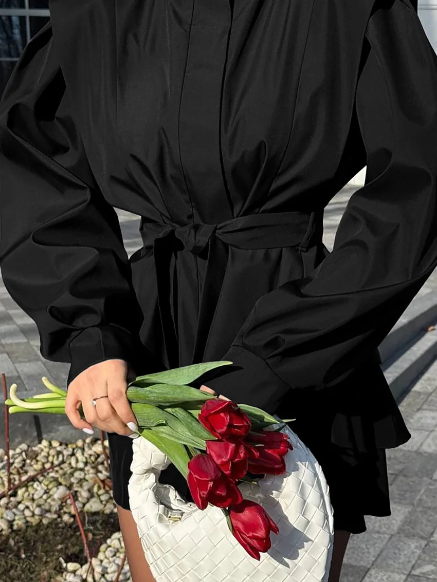 レディースファッション 無地 ブロードショルダー コート ダークブラウン 長袖 ハイネック ジャケット 2025年秋新作 レディース デイリー ストリート アウターウェア