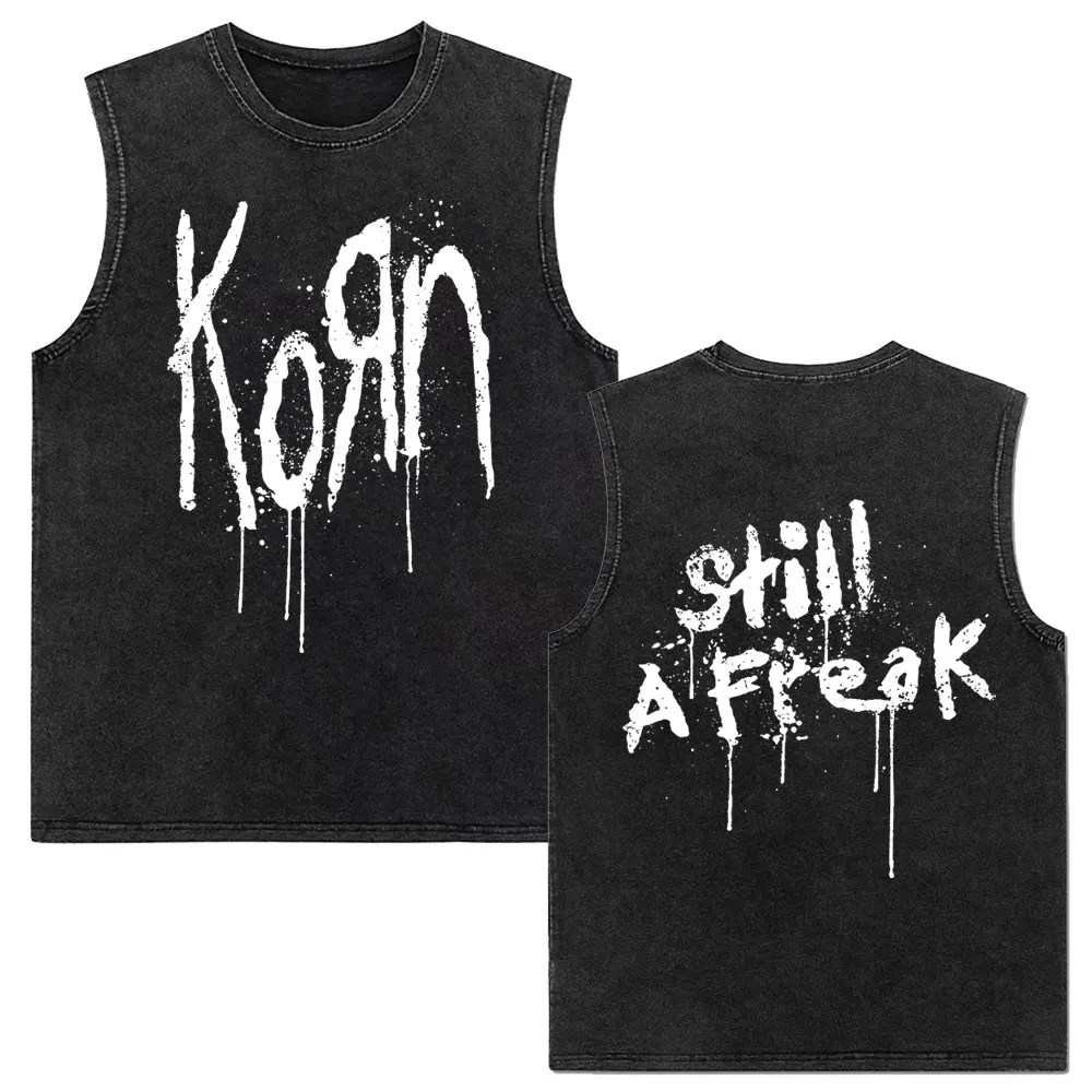 Rock Band Korn Follow The Leader Vintage Washed Tank Tops Men Women Retro Gothic Metal Sleeveless Vest Man Casual Cotton T-shirt