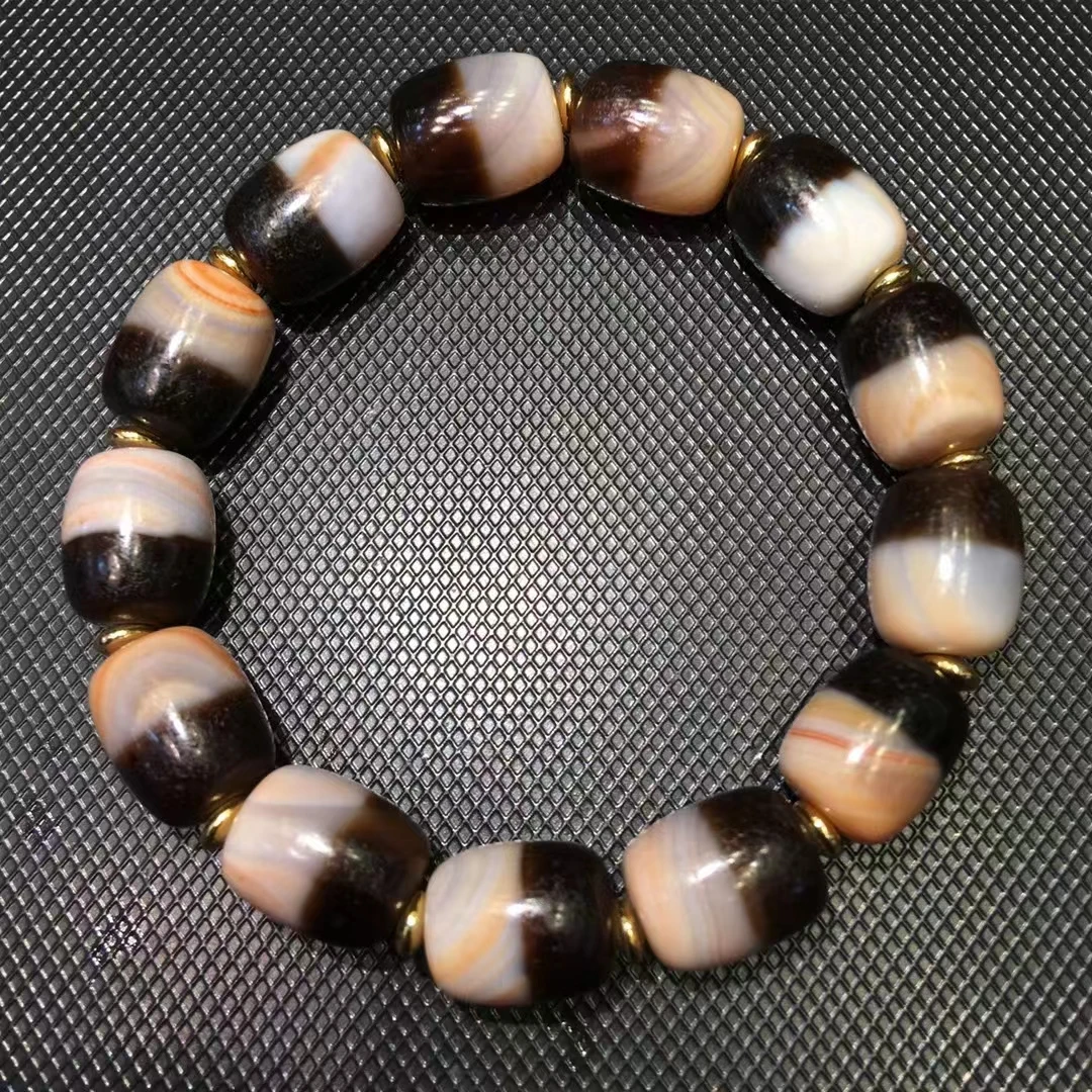 YC01 Fine Cinnabar Dzi Beads Bracelet 14*11mm Black and White Color Natural Agate Ji Powerful Amulet Collectible High Quality