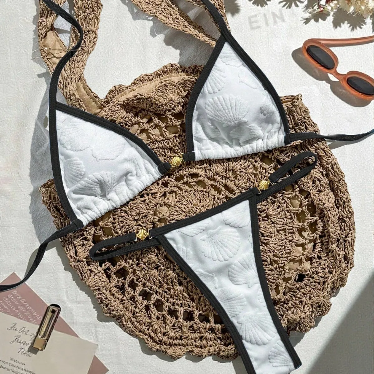 Fleur gaufrage maillots de bain unis licou String Triangle Micro Bikini String Sexy maillot de bain femmes maillot de bain deux pièces Bikini ensemble