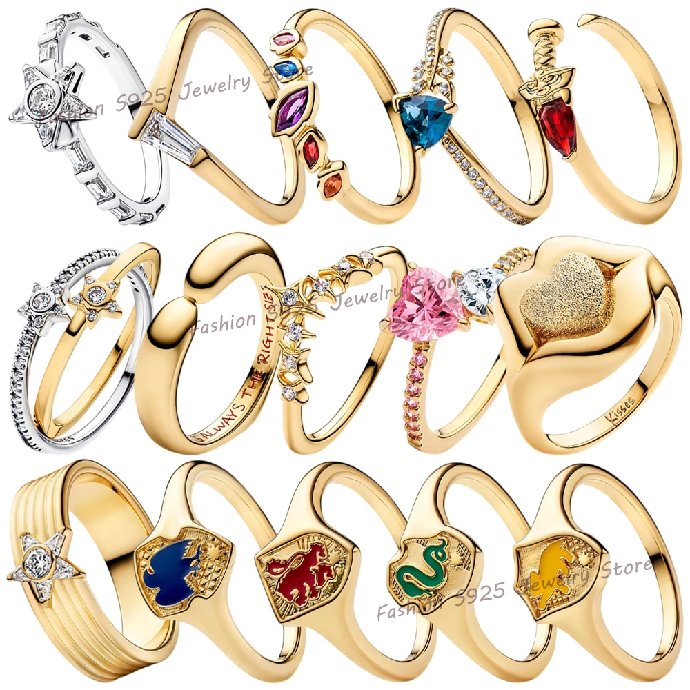 2026 new 925 sterling silver lip print pentagram colored crown ring for women's fashion DIY jewelry gift