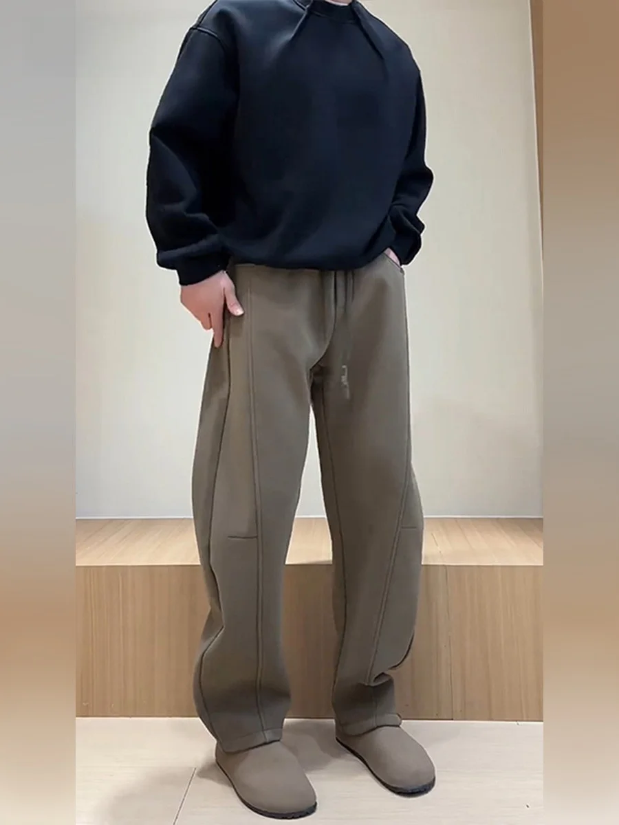 

Khaki Fce Lined Thiened Straight Leg Casual Pants Men's 2026 New Autumn Winter Bend Knife Straight Cut Loose Fit Trousers