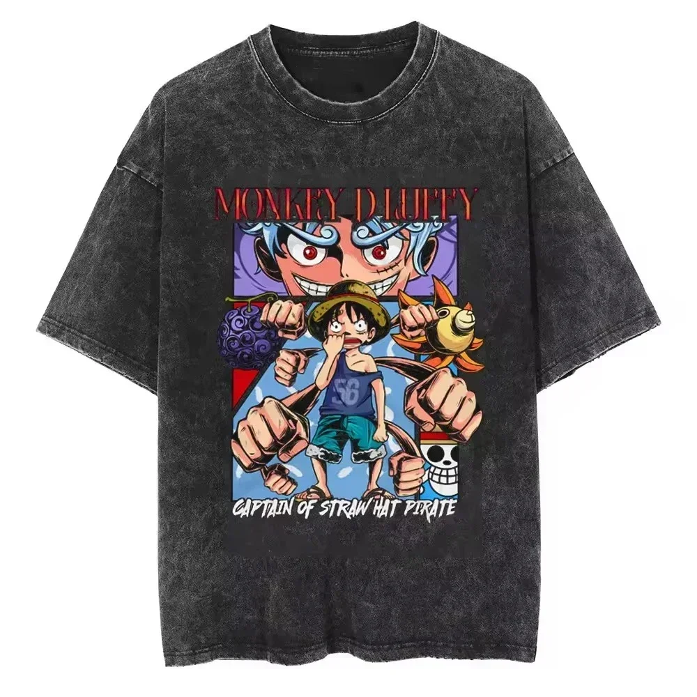 

Vintage One Piece Luffy Anime Washed Oversize T Shirt Zoro Tee Short Sleeve Couple Men Women Streetwear Casual Top Unisex Autumn