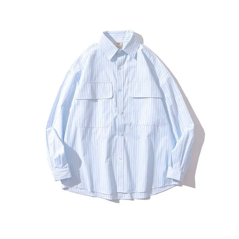 EBAIHUI camisa de manga larga a rayas para hombre, blusa masculina versátil y sencilla de estilo japonés, Top informal suelto de primavera y otoño