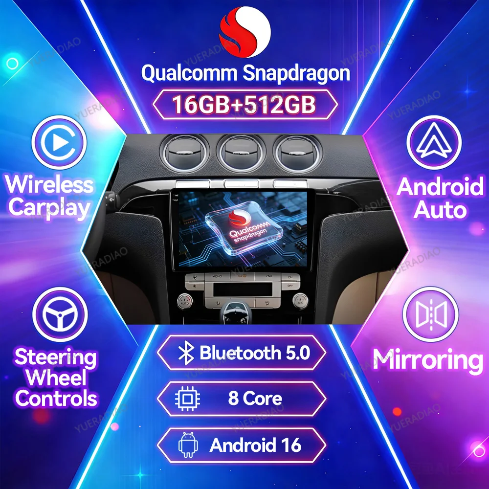 Android 16 Car Radio For Ford S-MAX S MAX 1 2006 - 2015 Multimedia Video Player GPS NAVI 4G LTE 5G WIFI 2DIN Head Unit QLED BT