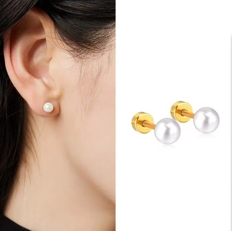 Luxukis skids klassische Imitation Perlen Ohr stecker für Frauen/Mädchen Edelstahl 4-8mm Silber/Gold Farbe Ohrringe für Party – Detail 4
