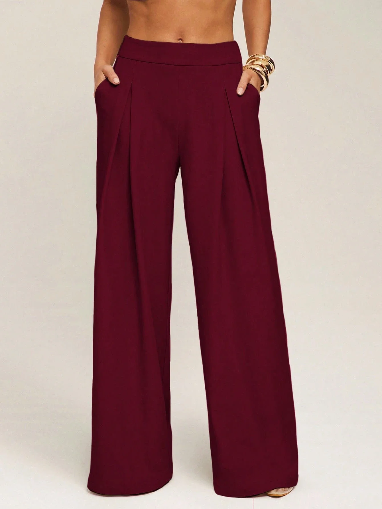 

Женские повседневные однотонные свободные брюки-палаццо с плиссировкой