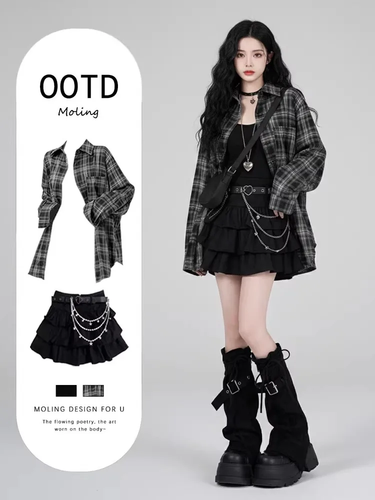 

Korean Style High Waist Short Black Skirt Shirt Dress Sexy Trendy Spring 2026 New Arrival Women's Fashion Set Casual Wear