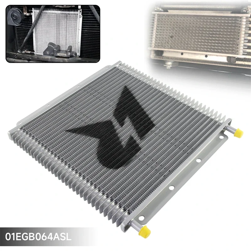 Tube & fin Oil Cooler 32 Row Transmission Universal 11"x10"x0.75" (280x254x19mm) inlet/outlet 9.6mm 3/8" Barb Aluminum Silver