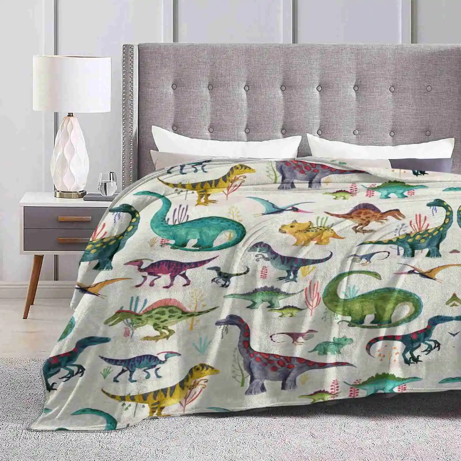 Bright Dinosaurs Low Price New Print Novelty Fashion Soft Warm Blanket Dinosaurs Bright Prehistoric Blue Green Yellow Pink Red