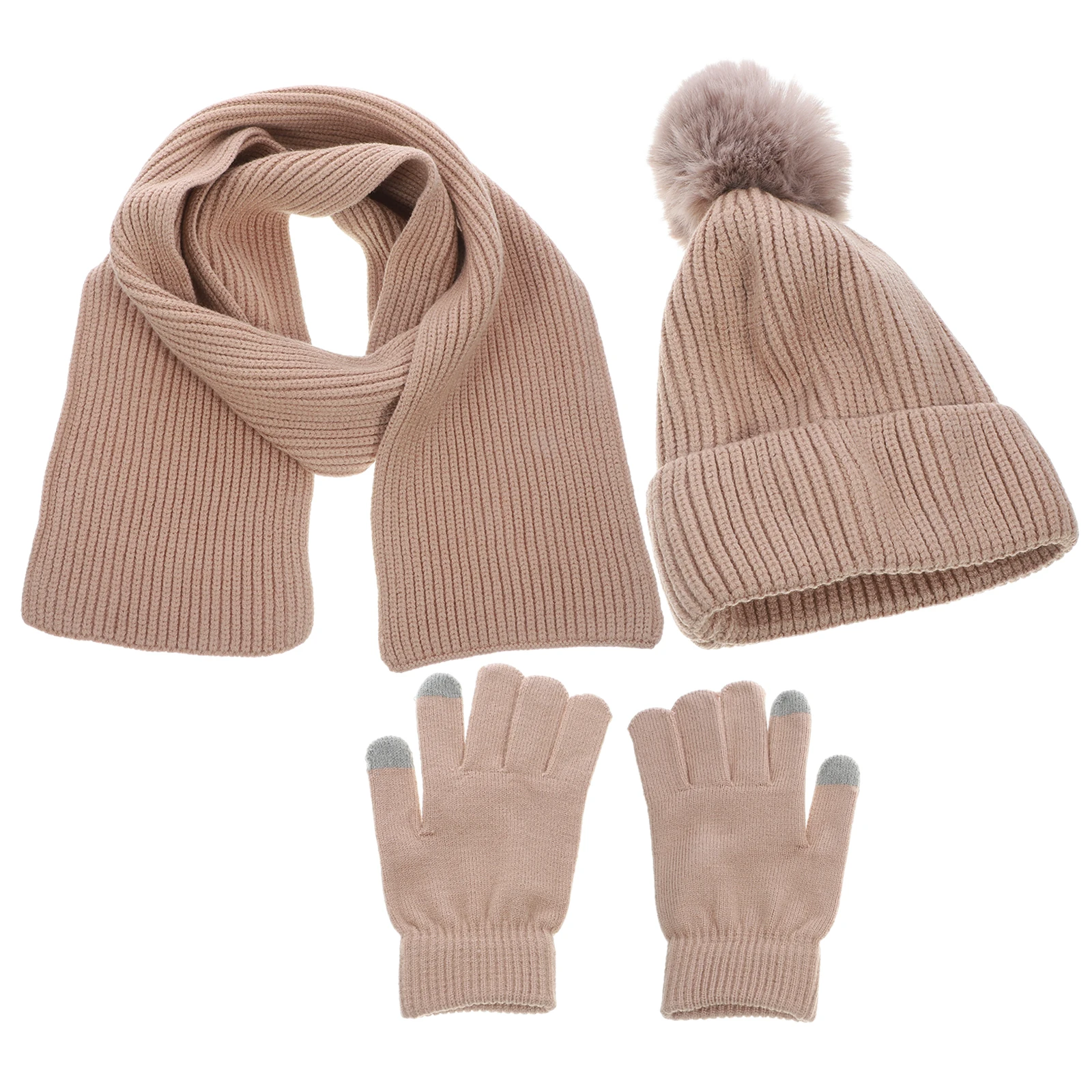 

1 Set Women Winter Warm Gloves Scarf Hat Touchscreen Beanie Outdoor Riding Set Soft Touchscreen Gloves Cold Weather Warm Mittens