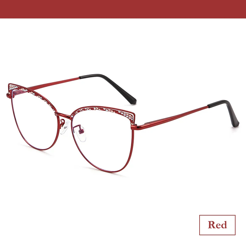 Neue Katzenaugen-Metallbrille Retro Luxus Diamantbesetzte Brillengestelle Damen Anti-Blaulicht-Brille mit Sehstärke