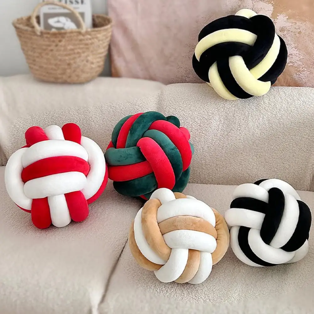Knot Ball Throw Pillow Plush Aesthetic Cushion Stress Relieving Decorative Two-Color Knotted Pillow For Couch Sofa Bed Car Decor
