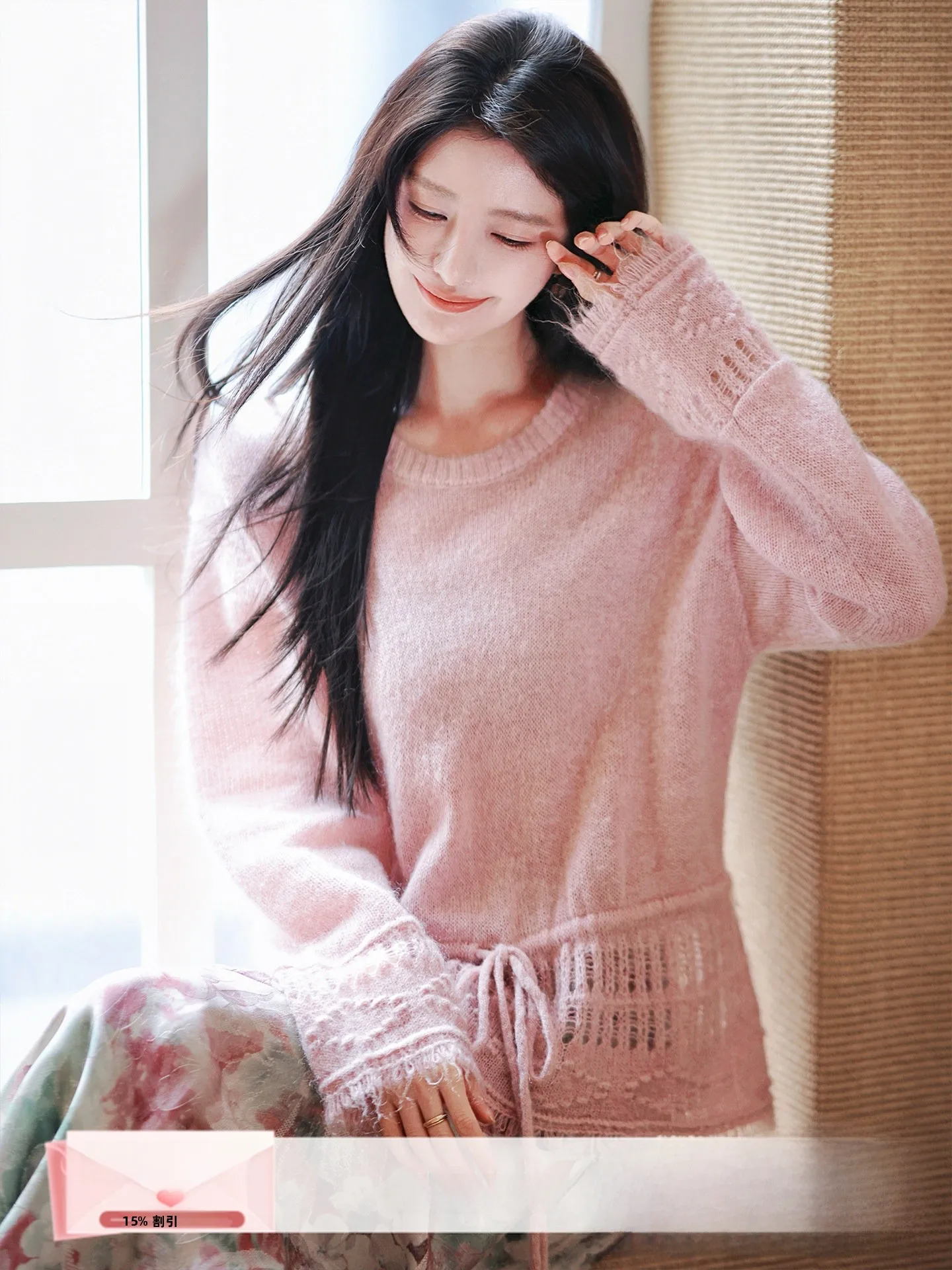 

ZhaodaXi Heavy-Work Knitted Sweater Ultra-Thin Hollow-Out Waist-Cut Design Long-Sve Round-Ne Pullover for Women